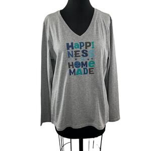 NWT Life is Good Long Sleeve Crusher Tee Happiness is Home V-Neck Gray L NEW
